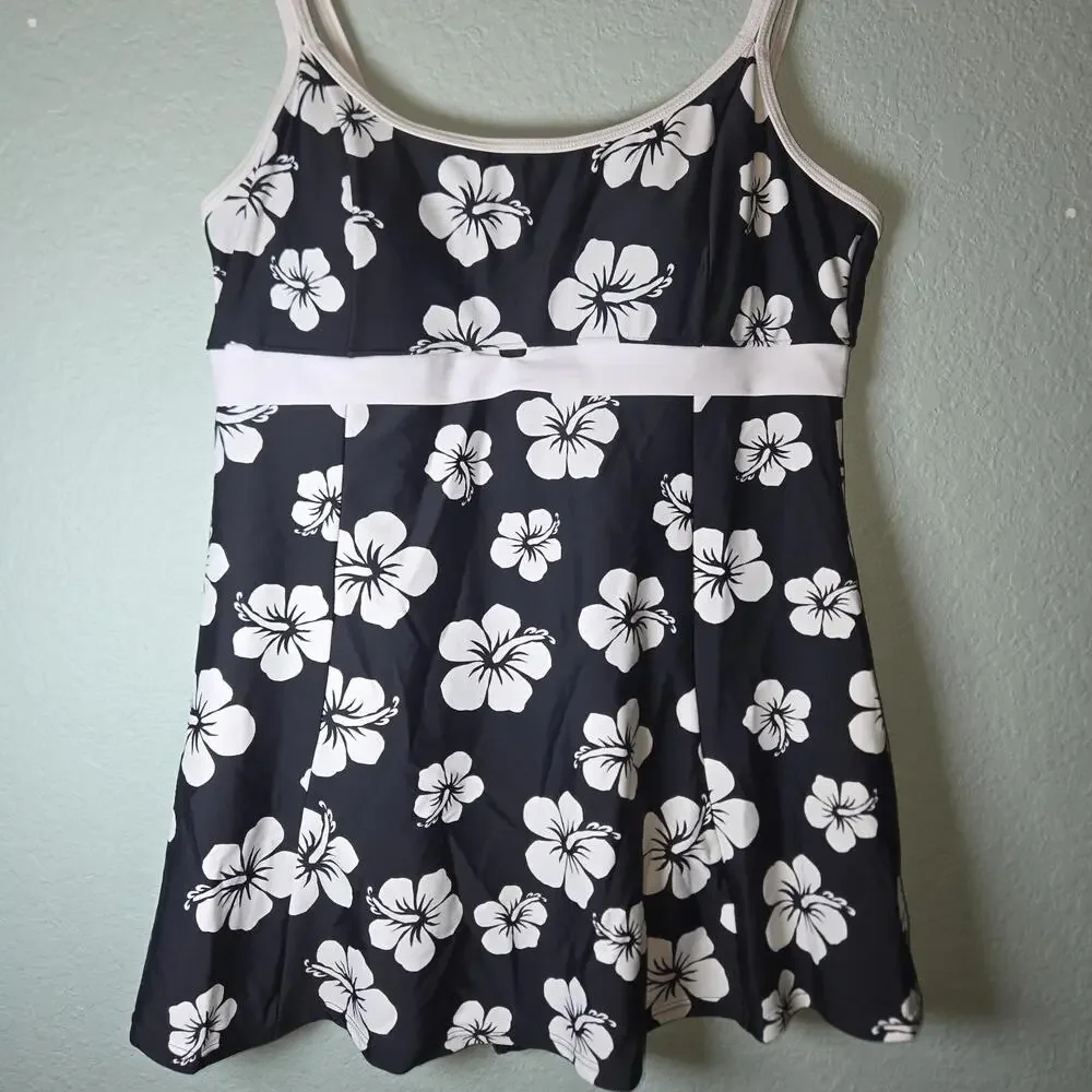 Disney Parks Minnie Mouse Flowers One Piece Black Floral Swimsuit Women's sz L - Picture 2 of 10